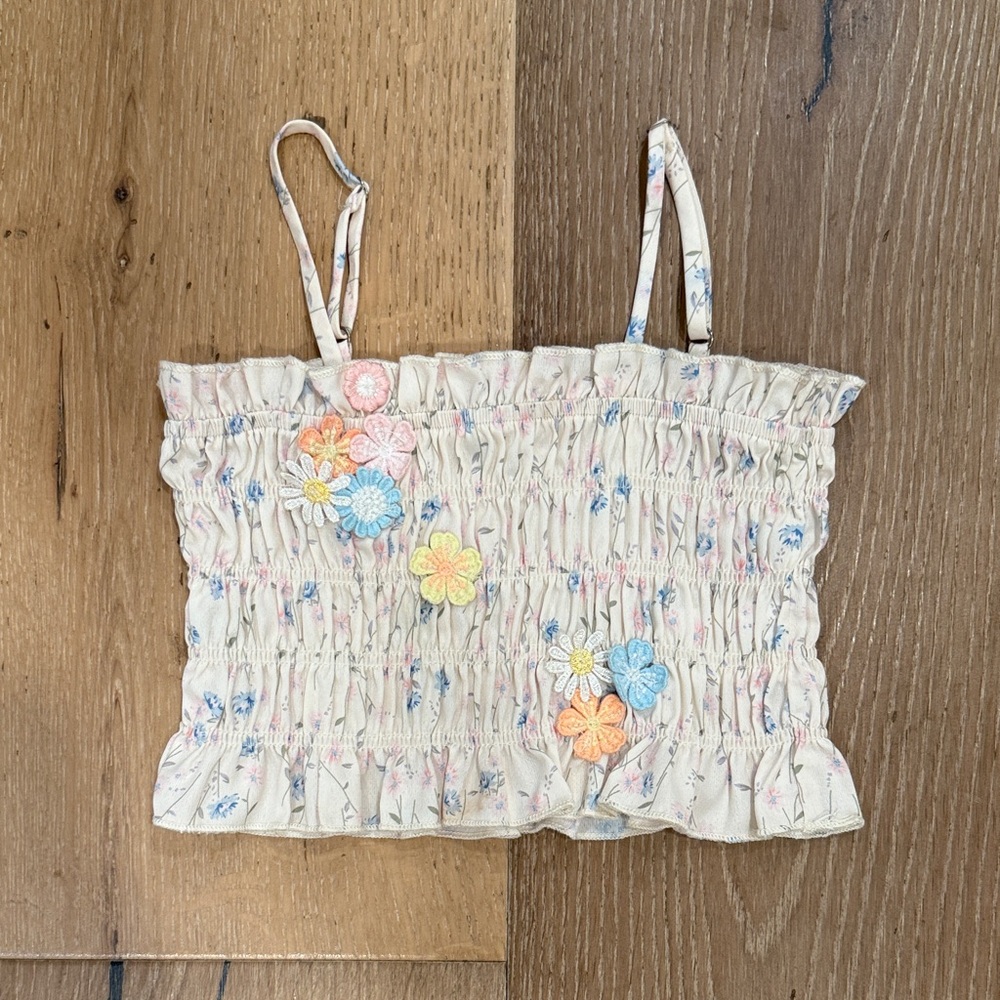 Hannah Banana Cream Floral Smocked Top